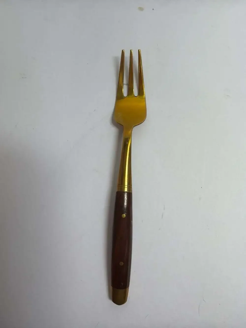 Vintage Thailand Brass and Rosewood 5-Inch‎ Cocktail Appetizer Fork